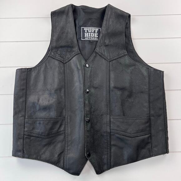 Tuff Hide Apparel Vintage Black Leather Motorcycle Vest Men's size Large - Picture 1 of 8